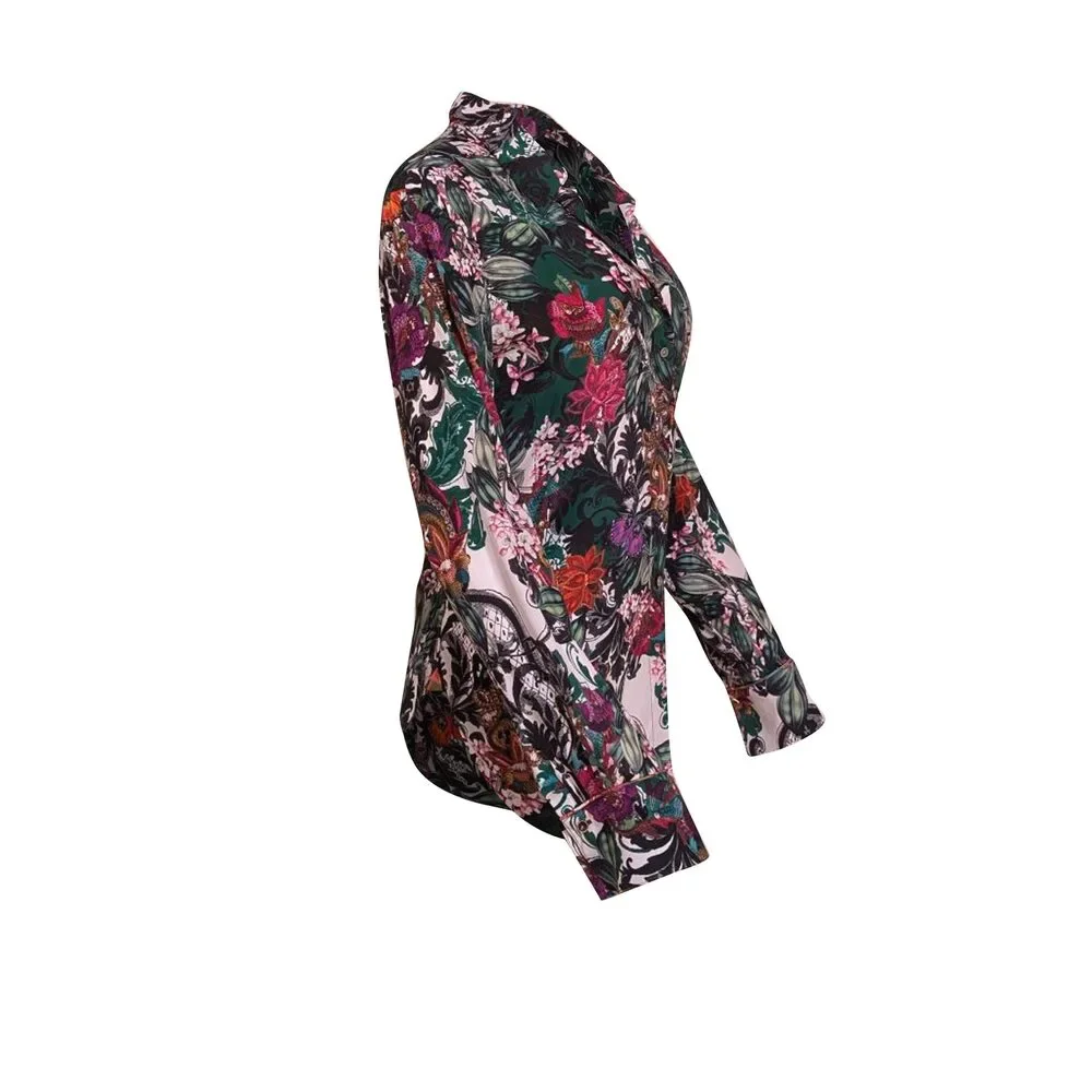 Robert Graham - Green & Multicolor Floral & Butterfly Print Button Front Blouse - Picture 2 of 3